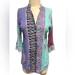 Soft Surroundings Bali batik tunic top gauzy colorful rayon size S